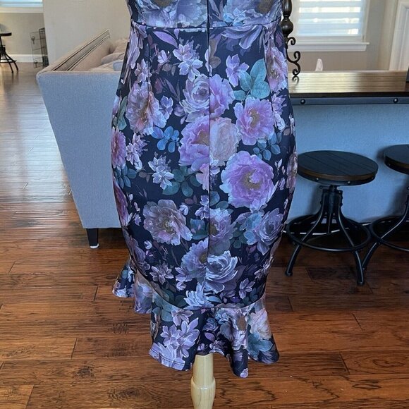 Jessica Simpson Floral Sheath Dress Women's Size Small Fitted Asymmetrical Hem - Picture 8 of 13